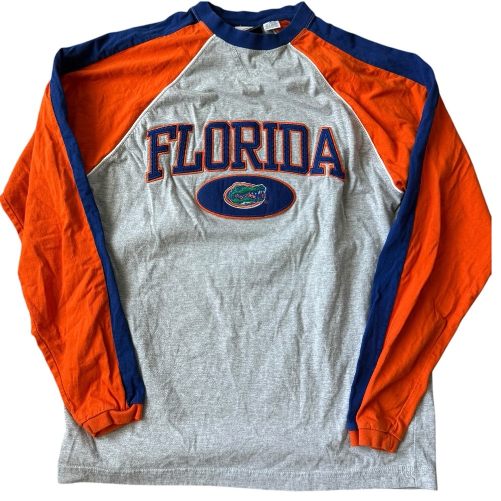 Florida Gators Long Sleeve TShirt Sz M Embroidered Appliqué Blue Orange Gray